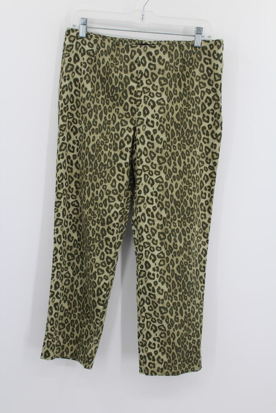 Lafayette 148 Animal Print Leopard Cheetah Pants Side Zip Split Hem Size 12